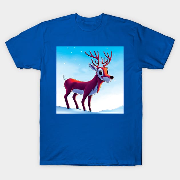 Cute Cartoon Reindeer in the Snow T-Shirt by Geminiartstudio